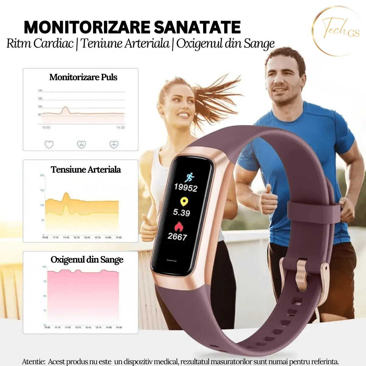 Ceas si Bratara Fitness 2 in 1 TechGS®, Mov - Cumpara24