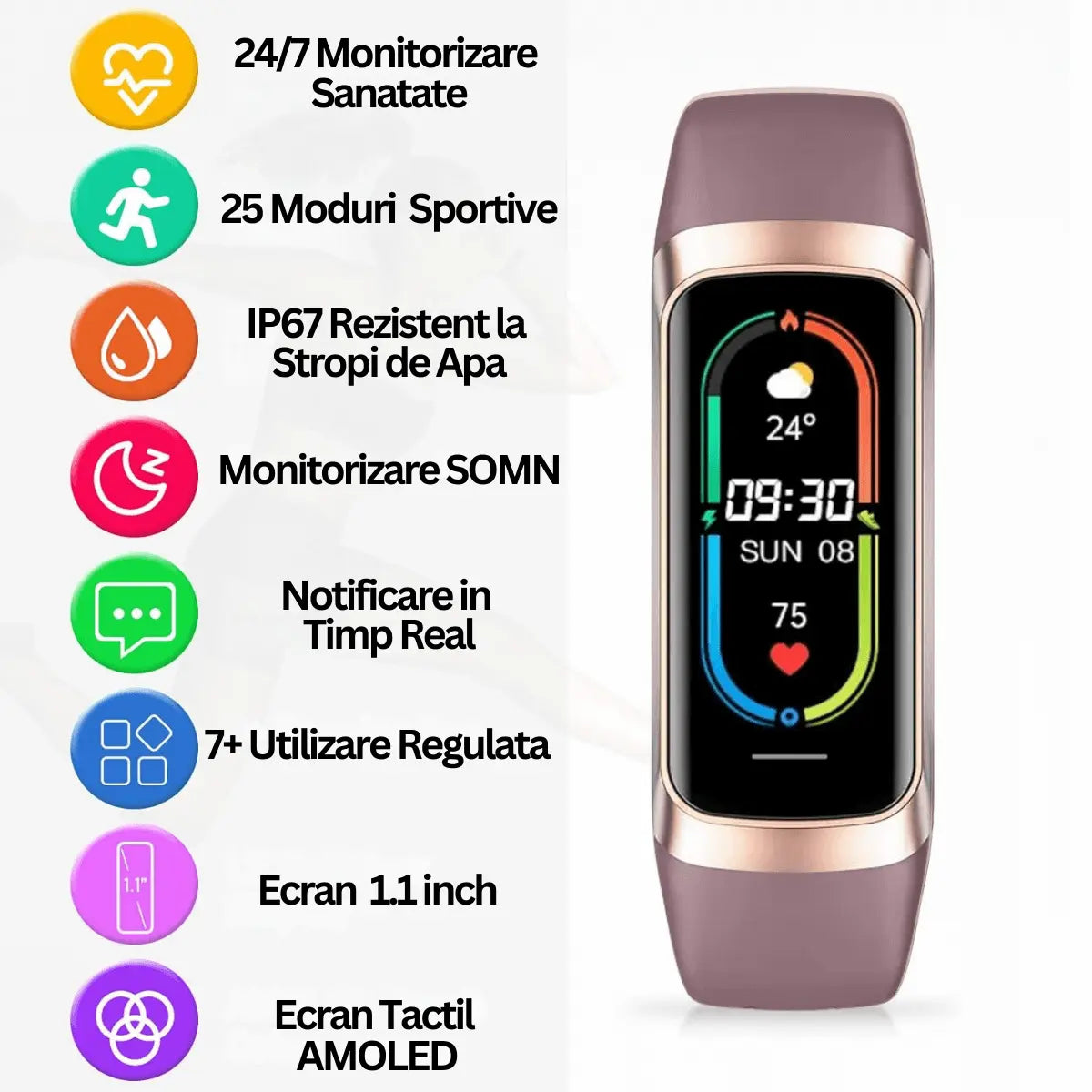 Ceas si Bratara Fitness 2 in 1 TechGS®, Mov - Cumpara24