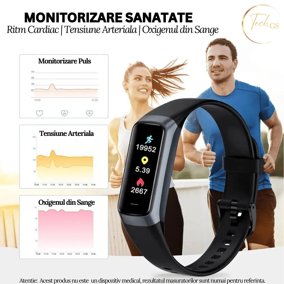 Ceas si Bratara Fitness 2 in 1 TechGS®, Negru - Cumpara24