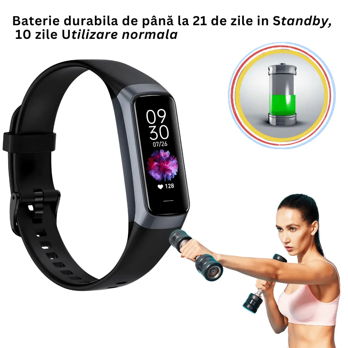 Ceas si Bratara Fitness 2 in 1 TechGS®, Negru - Cumpara24