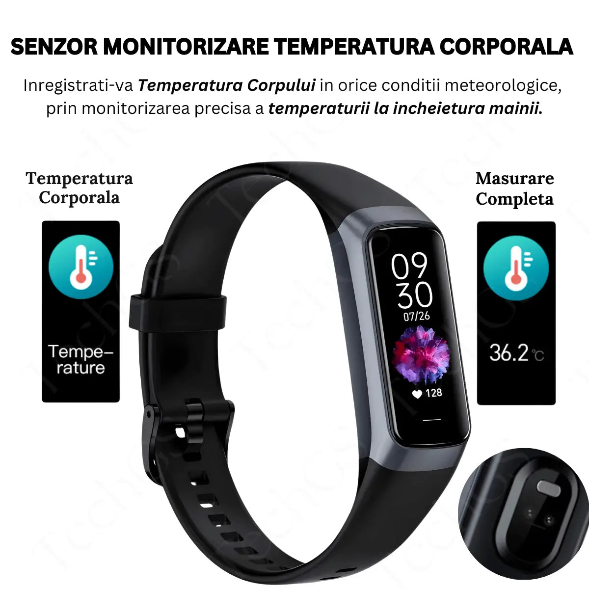 Ceas si Bratara Fitness 2 in 1 TechGS®, Negru - Cumpara24