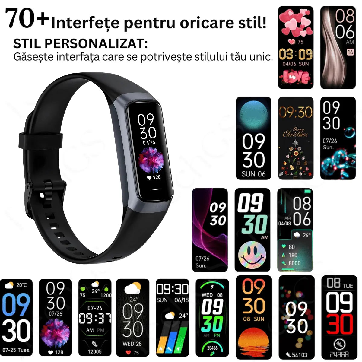 Ceas si Bratara Fitness 2 in 1 TechGS®, Negru - Cumpara24