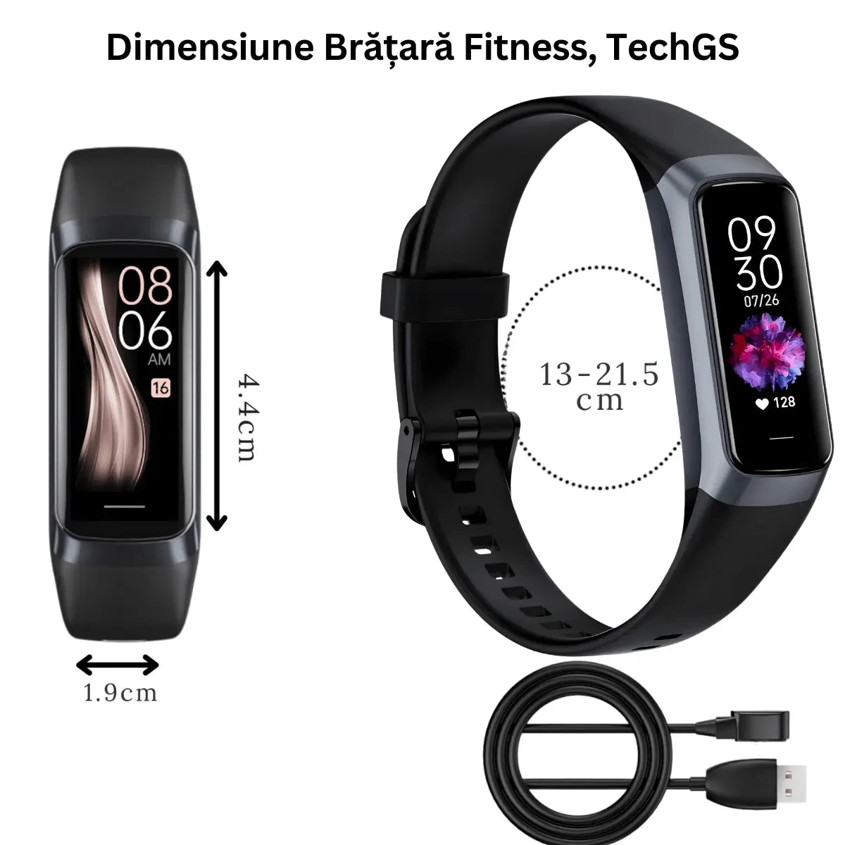 Ceas si Bratara Fitness 2 in 1 TechGS®, Negru - Cumpara24