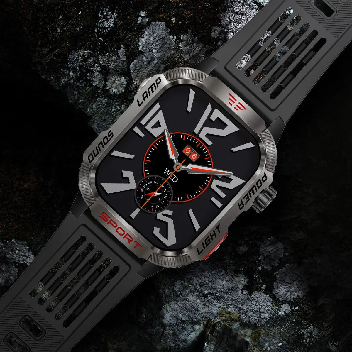 Ceas Smartwatch Barbatesc Stil Militar, TechGS®, Baterie 600 mAh, Ecran de 2.01 Inch, Meniu in Limba Romana, Pedometru, Pulsoximetru, 100+ Moduri Sportive, Lanterna, Lampa UV - Cumpara24