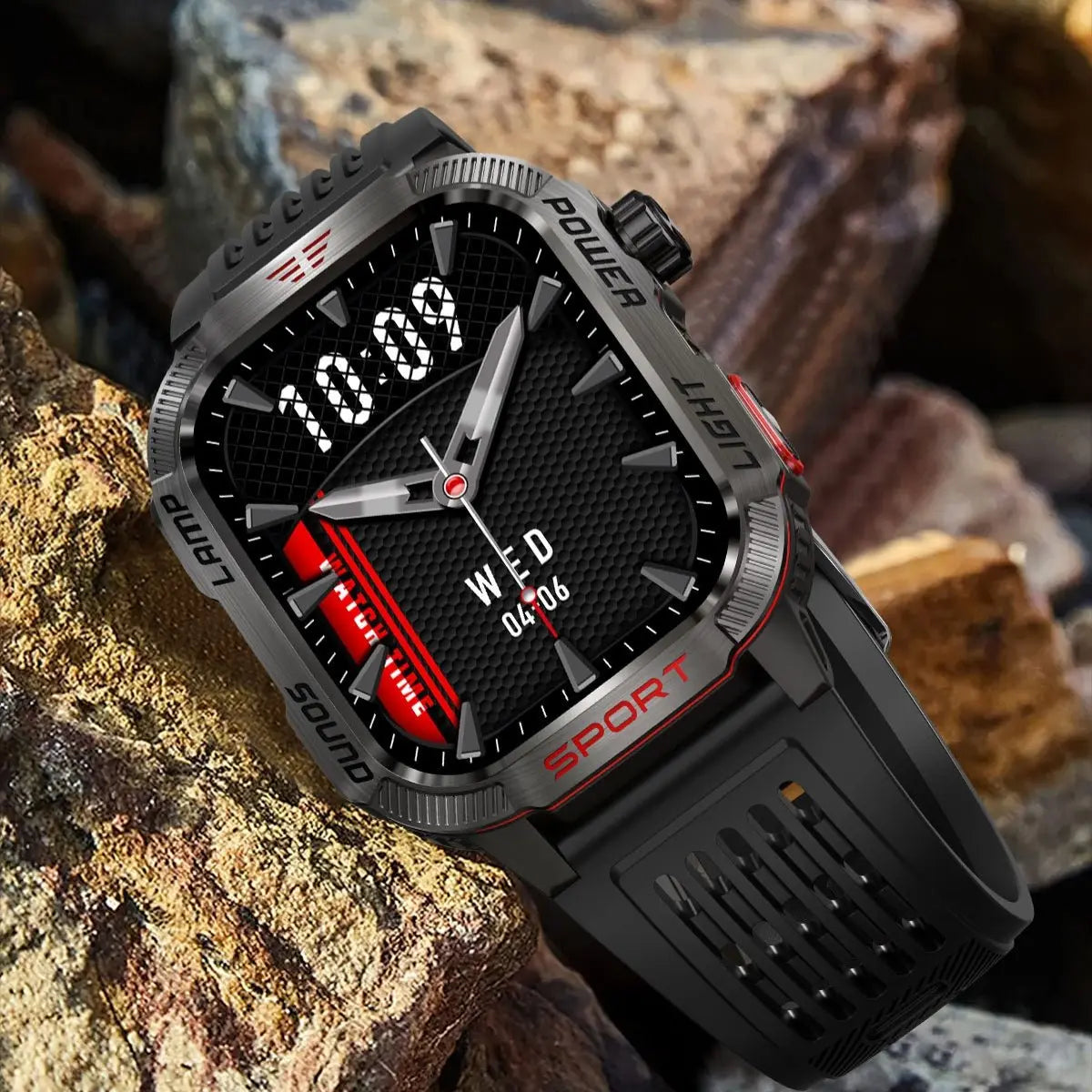 Ceas Smartwatch Barbatesc Stil Militar, TechGS®, Baterie 600 mAh, Ecran de 2.01 Inch, Meniu in Limba Romana, Pedometru, Pulsoximetru, 100+ Moduri Sportive, Lanterna, Lampa UV - Cumpara24