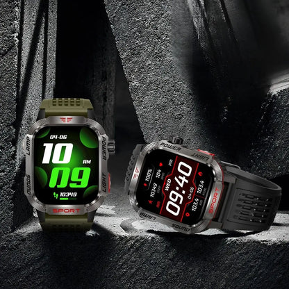 Ceas Smartwatch Barbatesc Stil Militar, TechGS®, Baterie 600 mAh, Ecran de 2.01 Inch, Meniu in Limba Romana, Pedometru, Pulsoximetru, 100+ Moduri Sportive, Lanterna, Lampa UV - Cumpara24