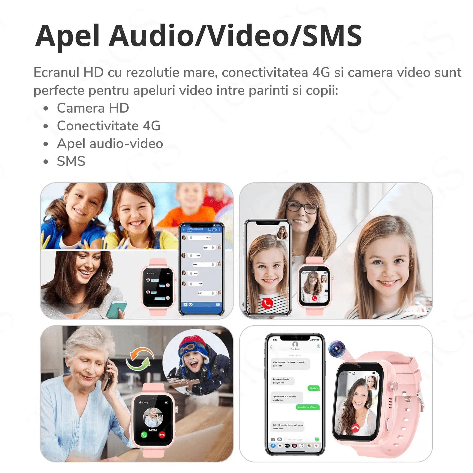 Ceas Smartwatch Copii, KidLife TechGS®, 4G cu GPS, 1.83 inch, Aplicatii, Monitorizare Traseu, Buton SOS, Sistem de Operare Android, Apelare Telefonica, Apel Video, 6 - 12 Ani, Baterie 700 mAh, Roz - Cumpara24