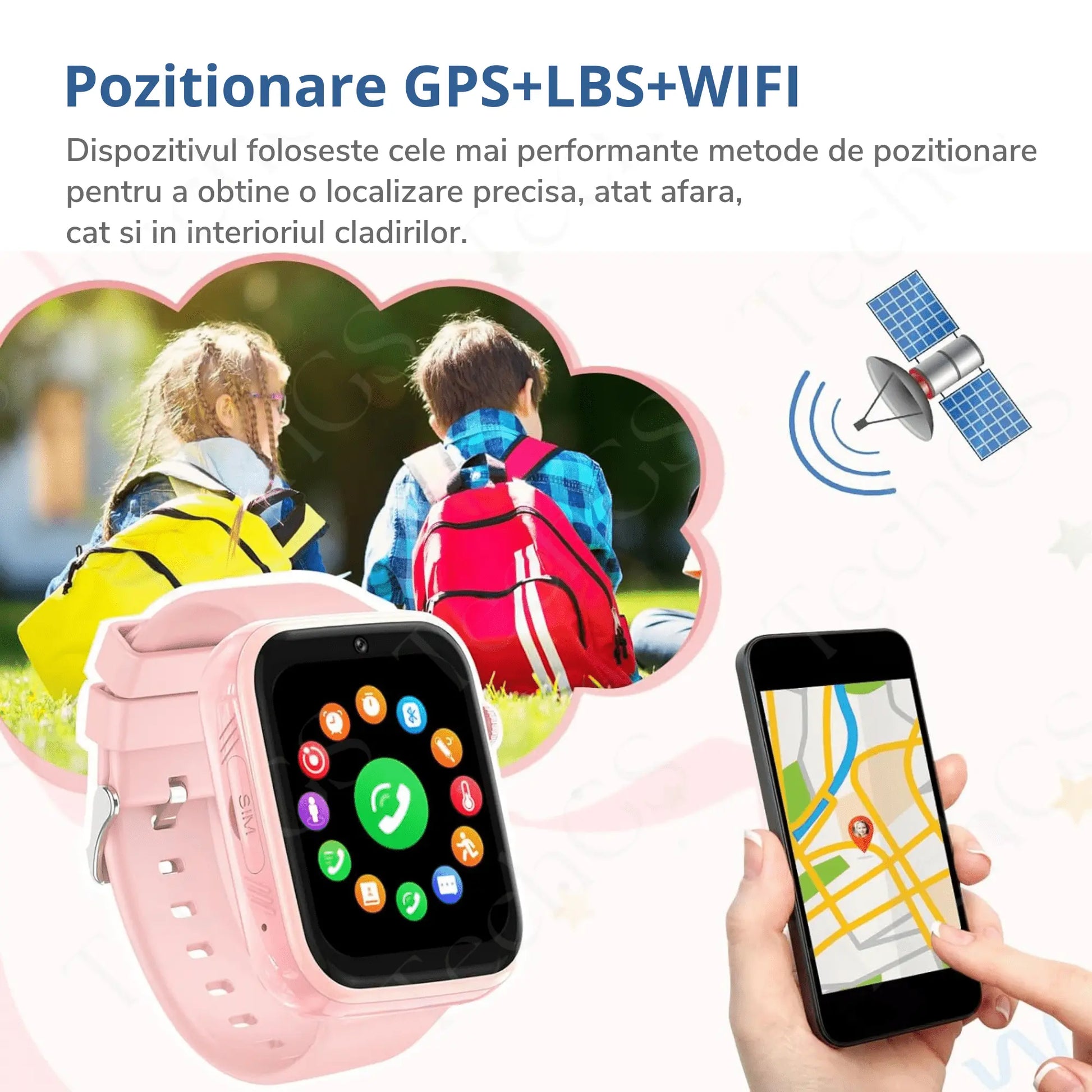 Ceas Smartwatch Copii, KidLife TechGS®, 4G cu GPS, 1.83 inch, Aplicatii, Monitorizare Traseu, Buton SOS, Sistem de Operare Android, Apelare Telefonica, Apel Video, 6 - 12 Ani, Baterie 700 mAh, Roz - Cumpara24