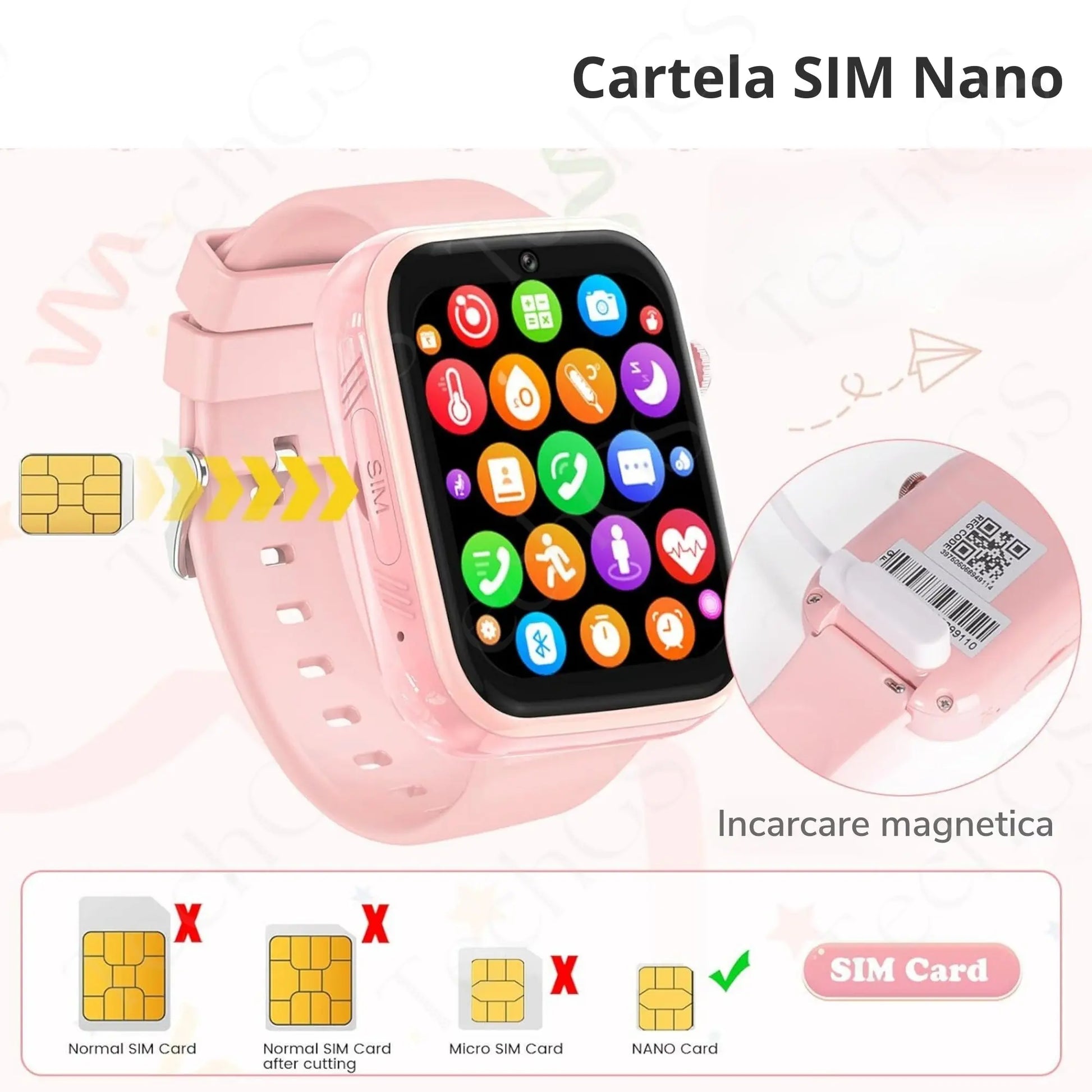 Ceas Smartwatch Copii, KidLife TechGS®, 4G cu GPS, 1.83 inch, Aplicatii, Monitorizare Traseu, Buton SOS, Sistem de Operare Android, Apelare Telefonica, Apel Video, 6 - 12 Ani, Baterie 700 mAh, Roz - Cumpara24