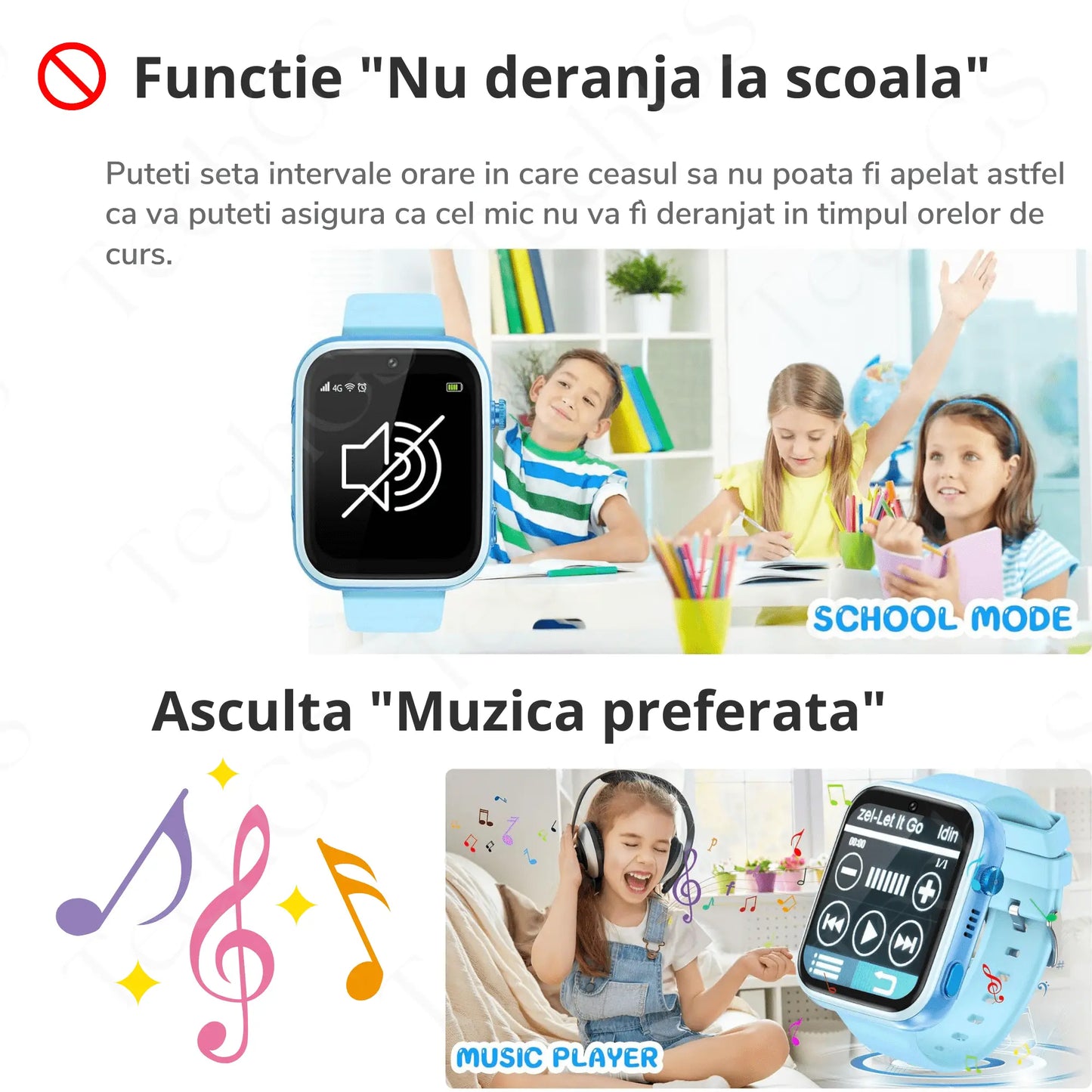 Ceas Smartwatch Copii, KidLife TechGS®, 4G cu GPS, 1.83 inch, Monitorizare Traseu, Buton SOS, Sistem de Operare Android, Camera Foto, 6 - 12 Ani, Player Muzical, Face Unlock, Baterie 700 mAh, Albastru - Cumpara24