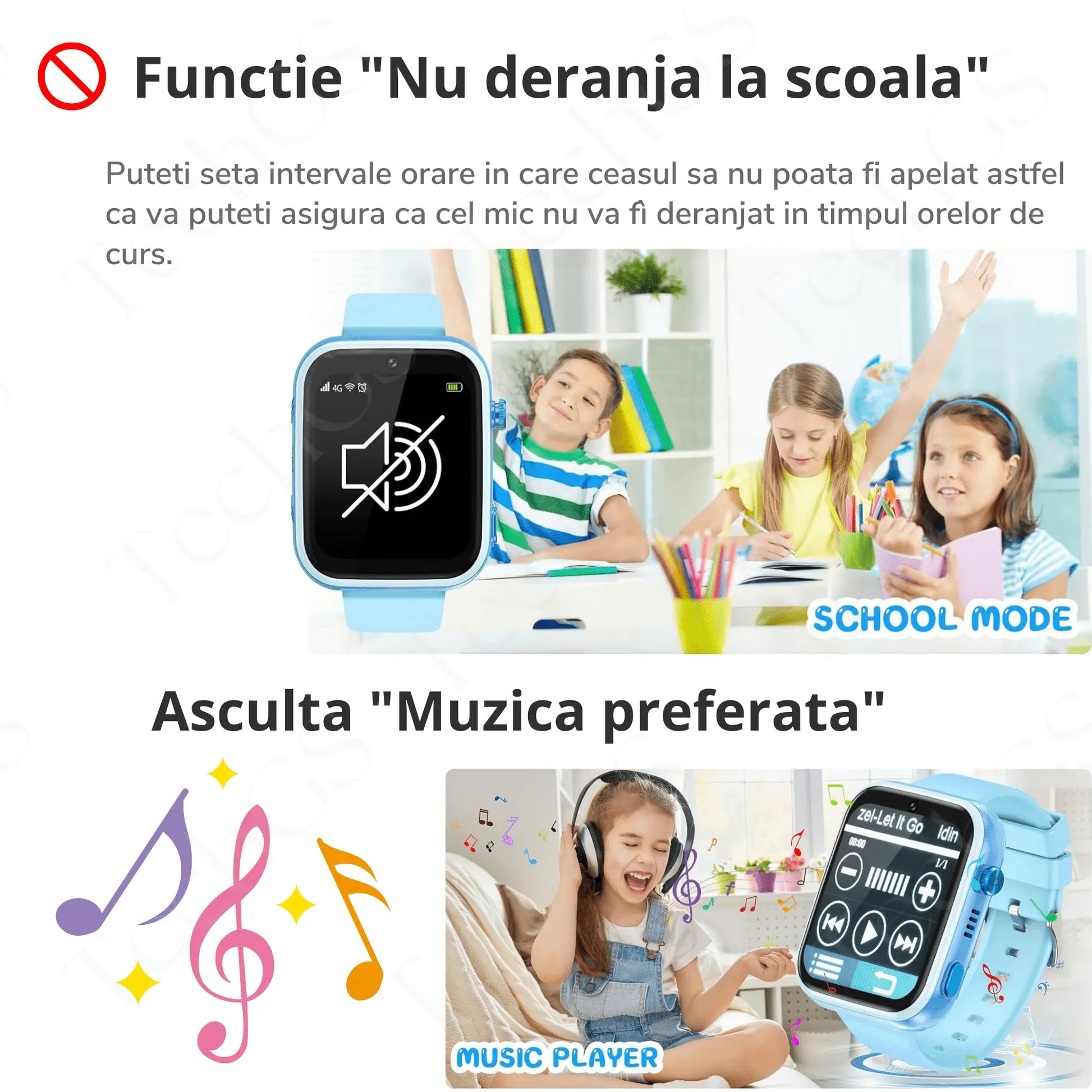 Ceas Smartwatch Copii, KidLife TechGS®, 4G cu GPS, 1.83 inch, Monitorizare Traseu, Buton SOS, Sistem de Operare Android, Camera Foto, 6 - 12 Ani, Player Muzical, Face Unlock, Baterie 700 mAh, Albastru - Cumpara24