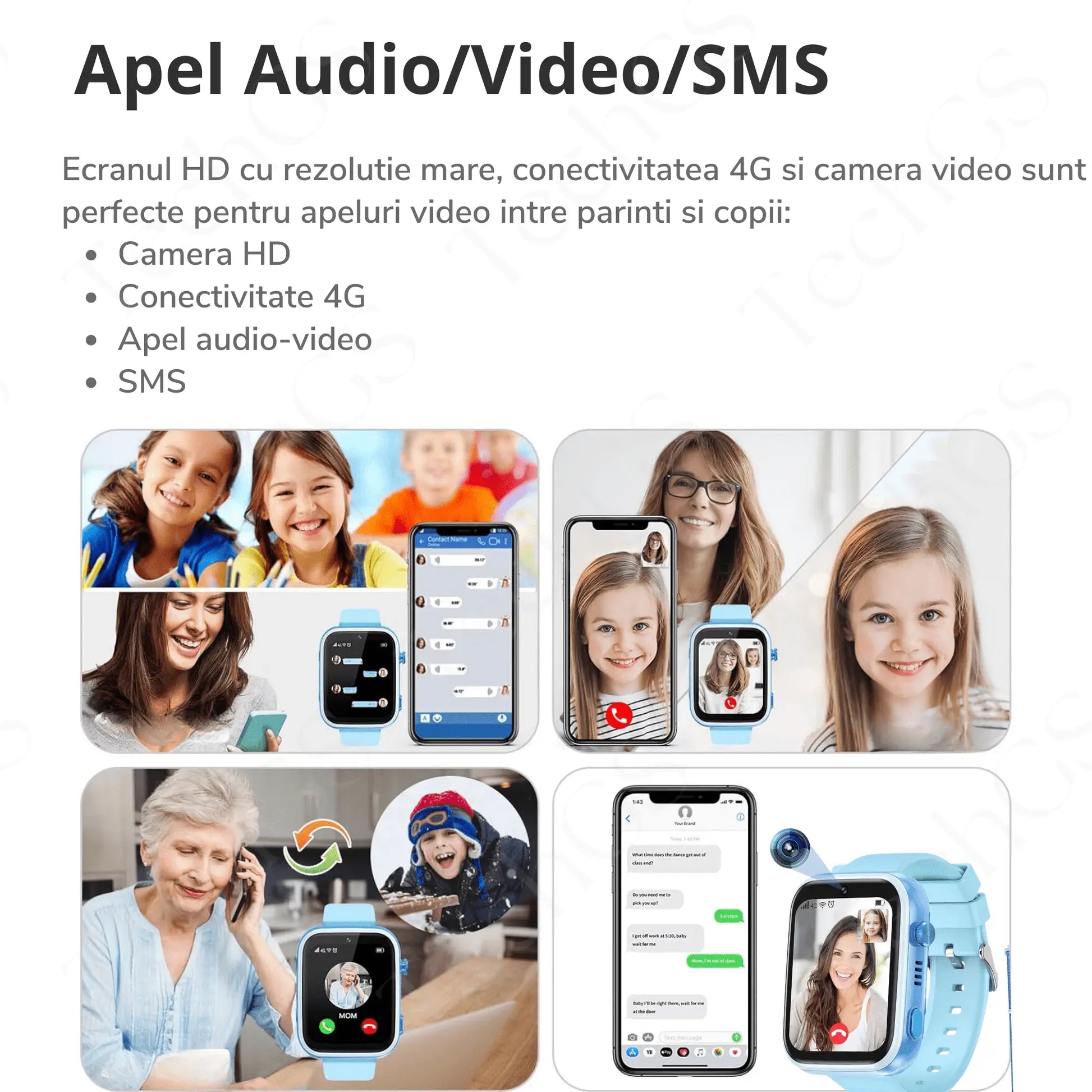 Ceas Smartwatch Copii, KidLife TechGS®, 4G cu GPS, 1.83 inch, Monitorizare Traseu, Buton SOS, Sistem de Operare Android, Camera Foto, 6 - 12 Ani, Player Muzical, Face Unlock, Baterie 700 mAh, Albastru - Cumpara24