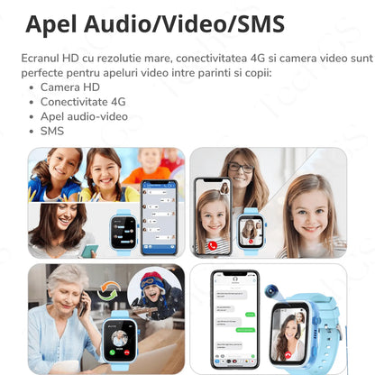 Ceas Smartwatch Copii, KidLife TechGS®, 4G cu GPS, 1.83 inch, Monitorizare Traseu, Buton SOS, Sistem de Operare Android, Camera Foto, 6 - 12 Ani, Player Muzical, Face Unlock, Baterie 700 mAh, Albastru - Cumpara24