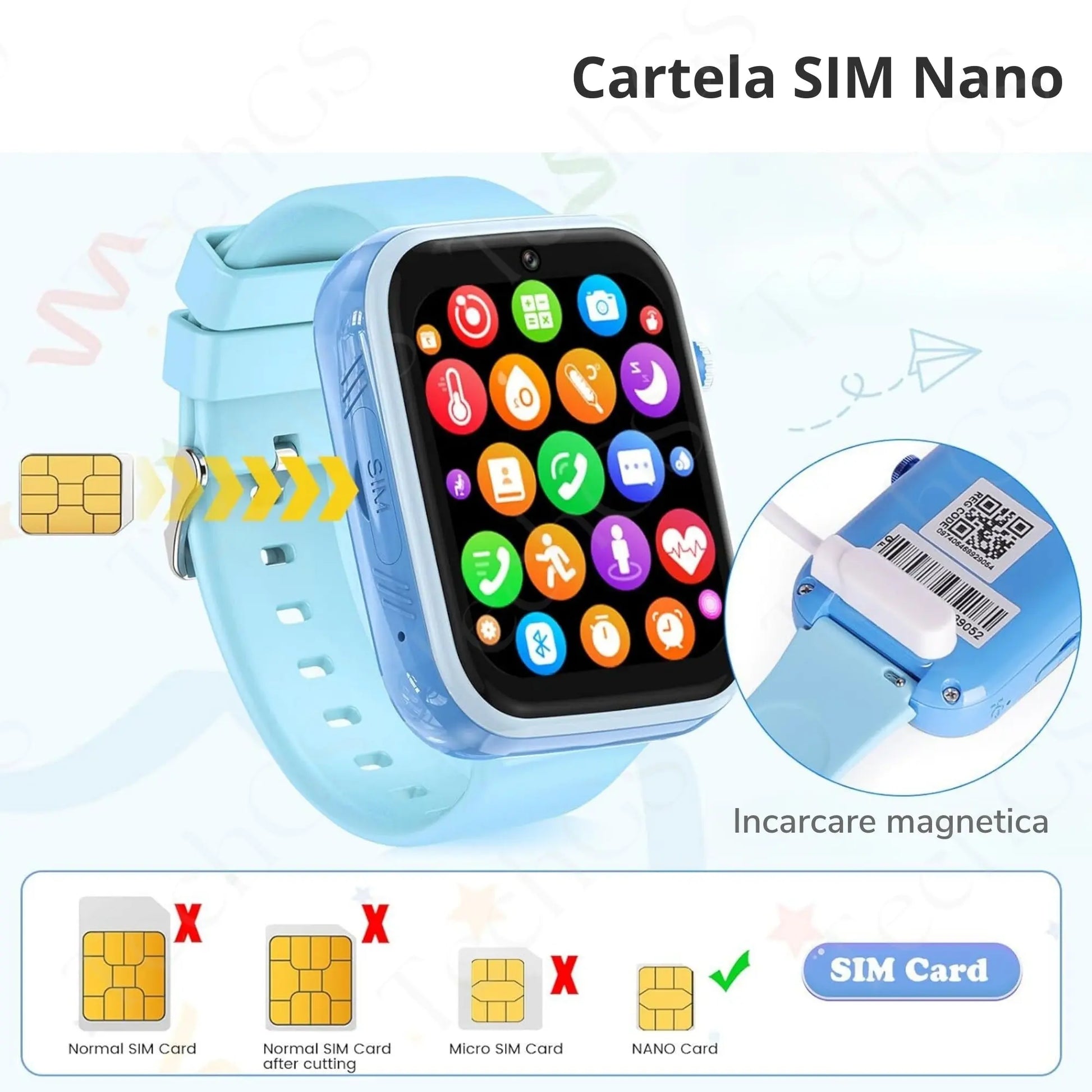 Ceas Smartwatch Copii, KidLife TechGS®, 4G cu GPS, 1.83 inch, Monitorizare Traseu, Buton SOS, Sistem de Operare Android, Camera Foto, 6 - 12 Ani, Player Muzical, Face Unlock, Baterie 700 mAh, Albastru - Cumpara24