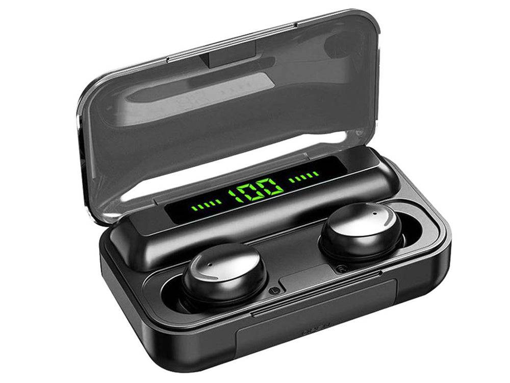 Casti Wireless Bluetooth F9 TWS cu Powerbank si afisaj digital, oferind incarcare rapida si autonomie extinsa.