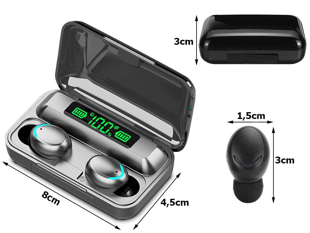 Casti Wireless Bluetooth F9 TWS cu dimensiuni compacte, ideale pentru transport si utilizare confortabila.