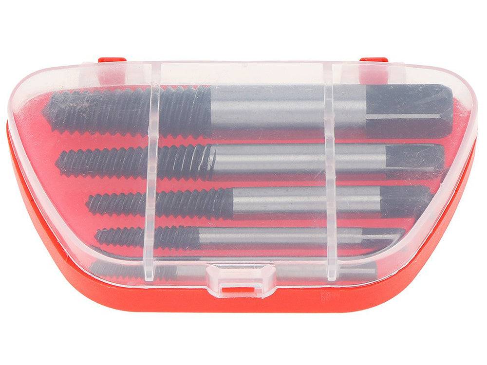 Set 5 extractoare pentru suruburi defecte într-o cutie compactă cu capac transparent, perfect pentru depozitare și transport.