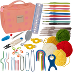 Set de Crosetat Mare 58 Piese, 21 Crosete Dimensiuni 0.6 - 6 mm, 5 Ghemuri Fire, Rigla Croitorie, Foarfece, Ace Diferite Modele, Geanta Depozitare