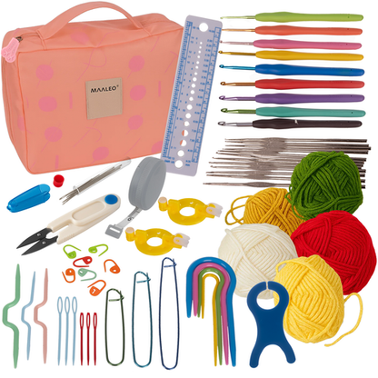 Set de Crosetat Mare 58 Piese, 21 Crosete Dimensiuni 0.6 - 6 mm, 5 Ghemuri Fire, Rigla Croitorie, Foarfece, Ace Diferite Modele, Geanta Depozitare