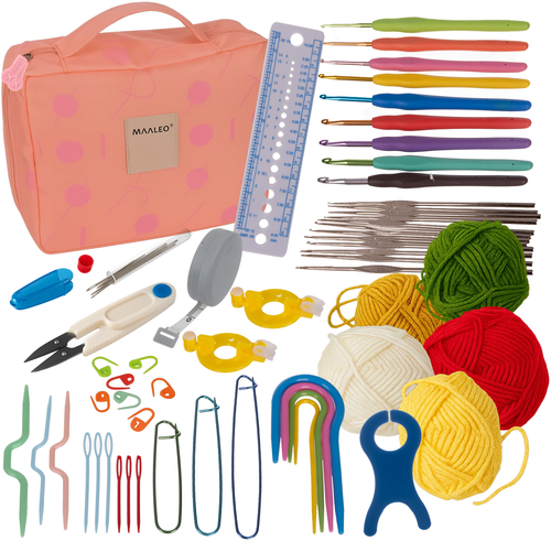 Set de Crosetat Mare 58 Piese, 21 Crosete Dimensiuni 0.6 - 6 mm, 5 Ghemuri Fire, Rigla Croitorie, Foarfece, Ace Diferite Modele, Geanta Depozitare