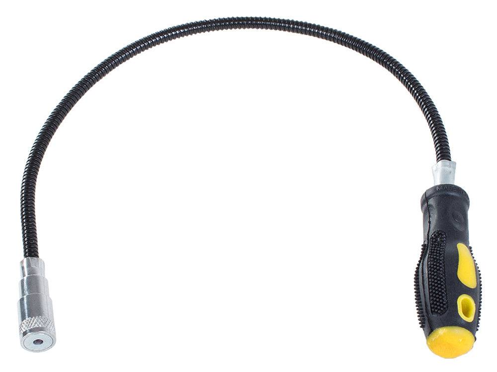 Dispozitiv LED cu magnet și braț flexibil curbat, ideal pentru acces facil în zone greu de atins.