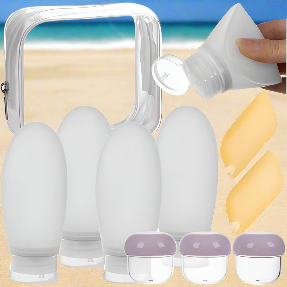 Set Recipiente Cosmetice pentru Calatorii, 10 elemente, Transparent,