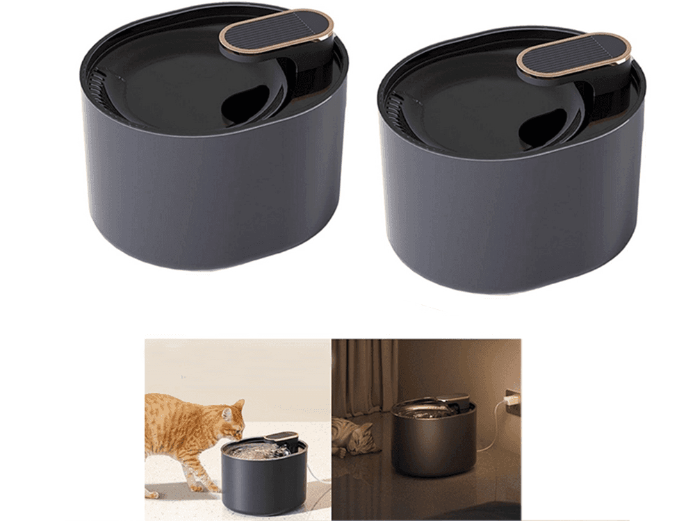 Set de doua fantani automate de apa pentru pisici si caini, utilizabile zi si noapte.