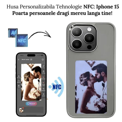 Husa iPhone 15, TechGS®️, Personalizabila prin Tehnologia NFC, Afișaj E - Paper in 3 Culori, Cerneala Inteligentă, Cutie Reciclabila - Cumpara24