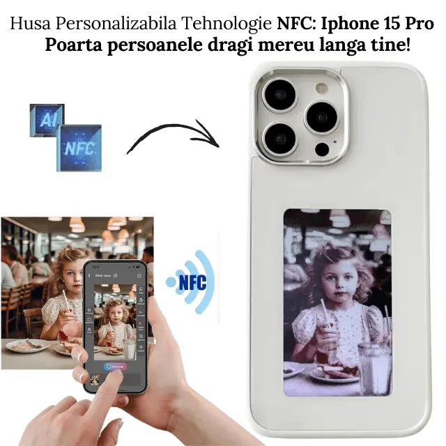 Husa iPhone 15, TechGS®️, Personalizabila prin Tehnologia NFC, Afișaj E - Paper in 3 Culori, Cerneala Inteligentă, Cutie Reciclabila - Cumpara24