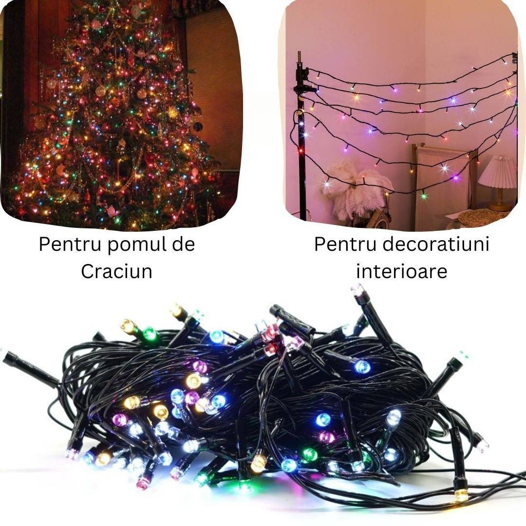 Instalatie de Craciun Liniara, 10 m, 8 Jocuri de Lumini, Controler, Multicolor - Cumpara24