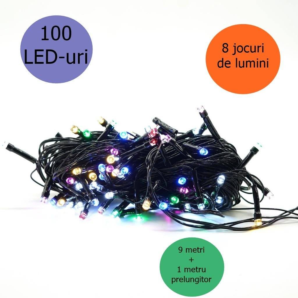 Instalatie de Craciun Liniara, 10 m, 8 Jocuri de Lumini, Controler, Multicolor - Cumpara24
