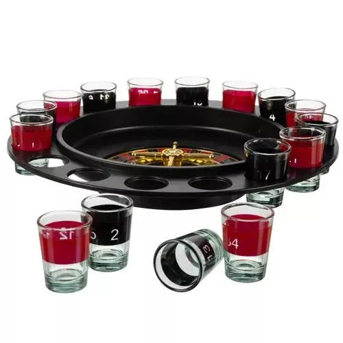 Joc ruleta cu shot - uri, diametru 30 cm, 16 pahare din sticla, capacitate 25 ml - Cumpara24