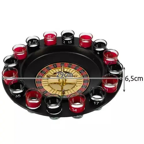 Joc ruleta cu shot - uri, diametru 30 cm, 16 pahare din sticla, capacitate 25 ml - Cumpara24