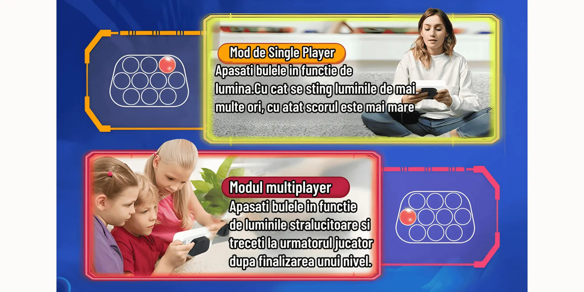 Jucarie Interactiva Tip Consola pentru Copii, Speed Push Whack - a - mole, Joc de Viteza Pop IT, Cu Nivele, Sunete si Lumini, 15.5 x 7.6 x 5.3 cm - Cumpara24
