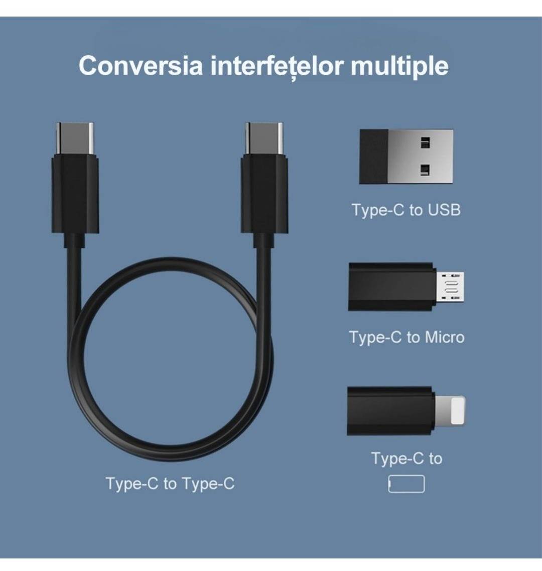 Cablu Type-C cu multiple adaptoare pentru conversia interfețelor, inclus în Kit Adaptoare Cabluri USB la USB-C, Universal, ideal pentru conectivitate extinsă.
