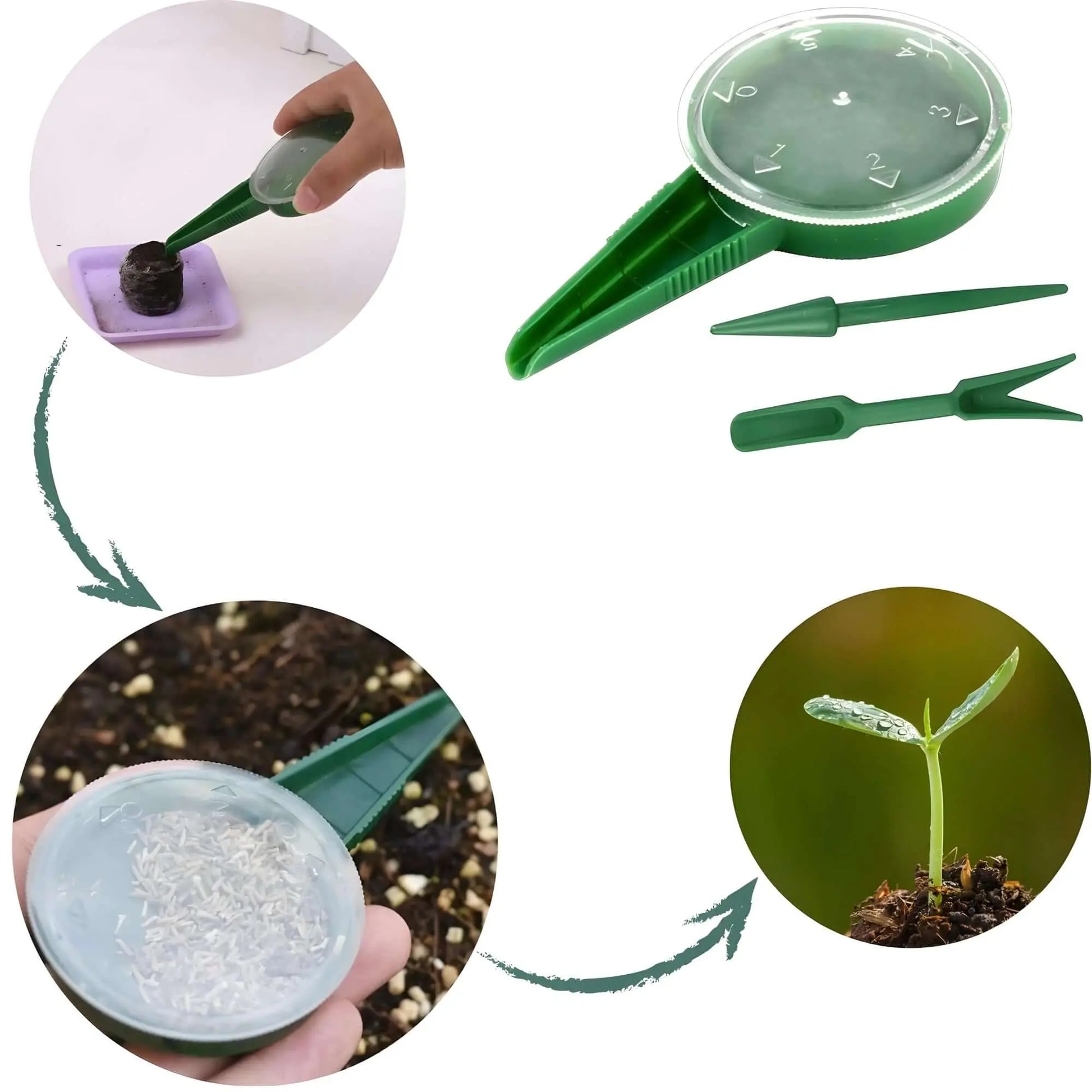 Kit Distribuitor de Seminte Mici Dimensiuni, Ustensile pentru Pregatirea Solului, Verde - Cumpara24