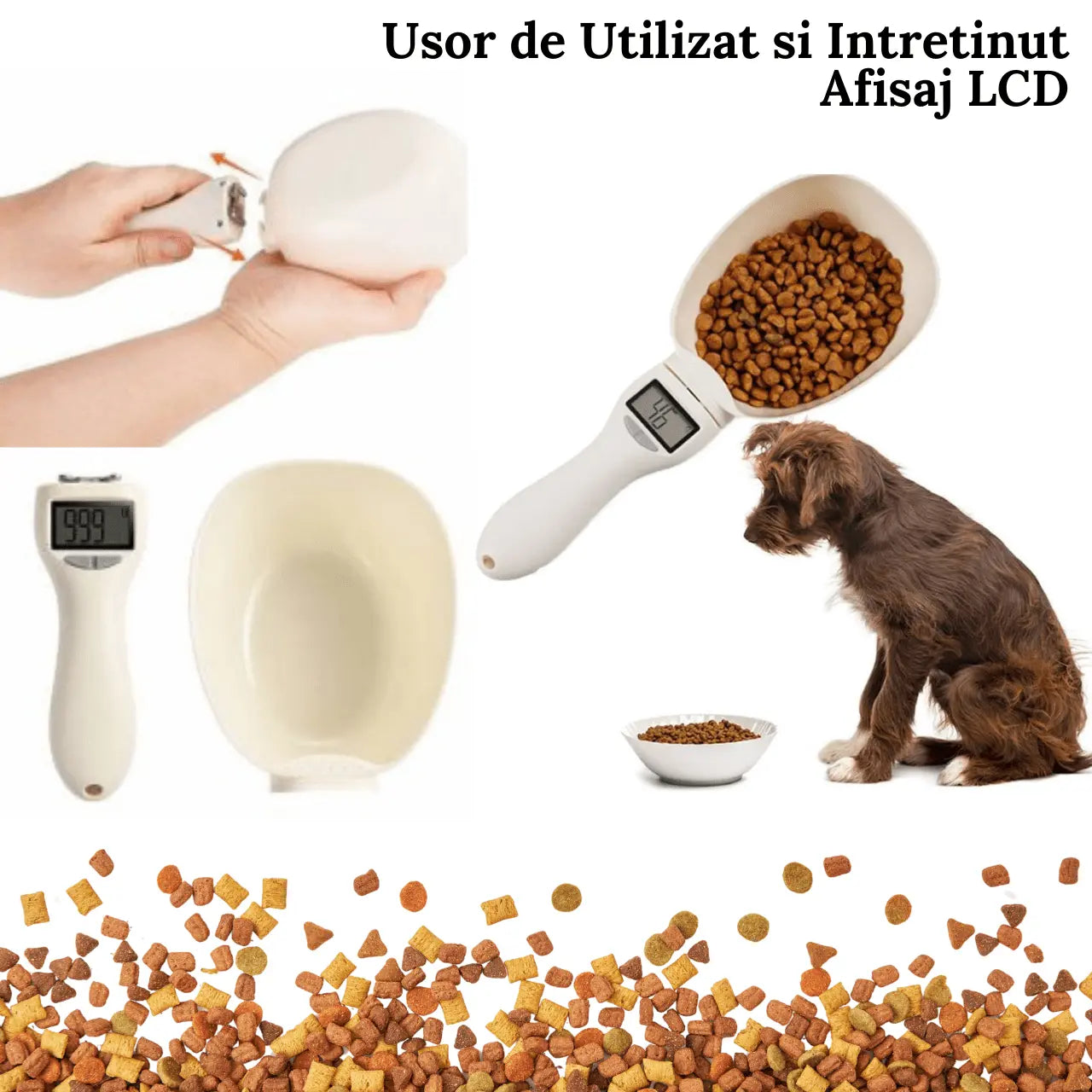 Lingura Electronica pentru Portionare Precisa a Hranei Animalelor, TechGS, 800 g, Alb - Cumpara24