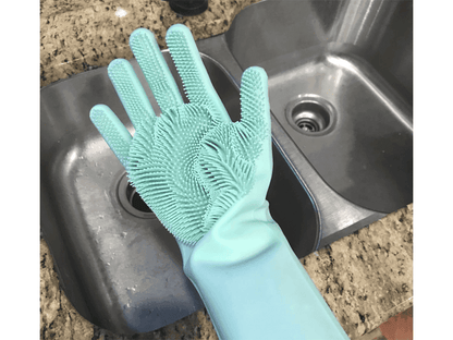 Mănuși de bucătărie din silicon cu scrubber, rezistente și flexibile, perfecte pentru curățarea chiuvetei și a vaselor. Cumpără acum pe Cumpara24!
