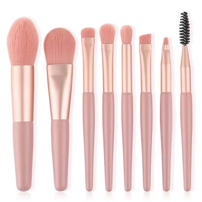 Mini Set Portabil 8 Pensule de Machiaj cu Husa Roz - Cumpara24