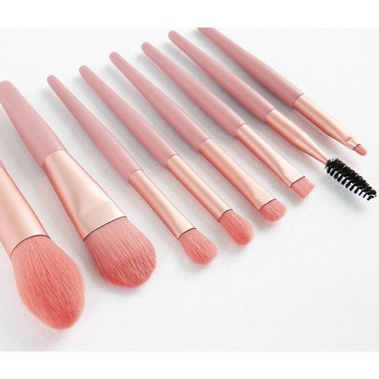 Mini Set Portabil 8 Pensule de Machiaj cu Husa Roz - Cumpara24