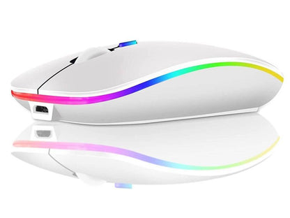 Mouse Wireless Fara Fir Ultra Slim, Bluetooth, USB, Reincarcabil si Fara Zgomot BT5.2 + 2.4Ghz, 1600DPI, LED RGB, Alb - Cumpara24