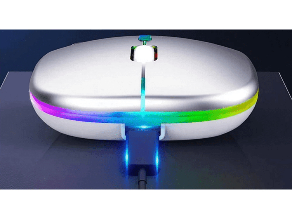 Mouse Wireless Fara Fir Ultra Slim, Bluetooth, USB, Reincarcabil si Fara Zgomot BT5.2 + 2.4Ghz, 1600DPI, LED RGB, Alb - Cumpara24