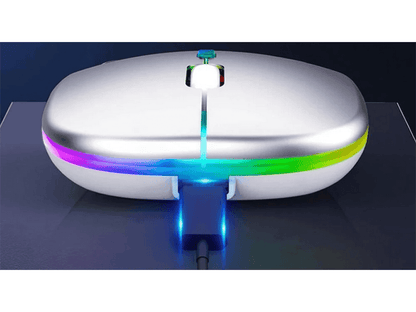 Mouse Wireless Fara Fir Ultra Slim, Bluetooth, USB, Reincarcabil si Fara Zgomot BT5.2 + 2.4Ghz, 1600DPI, LED RGB, Alb - Cumpara24