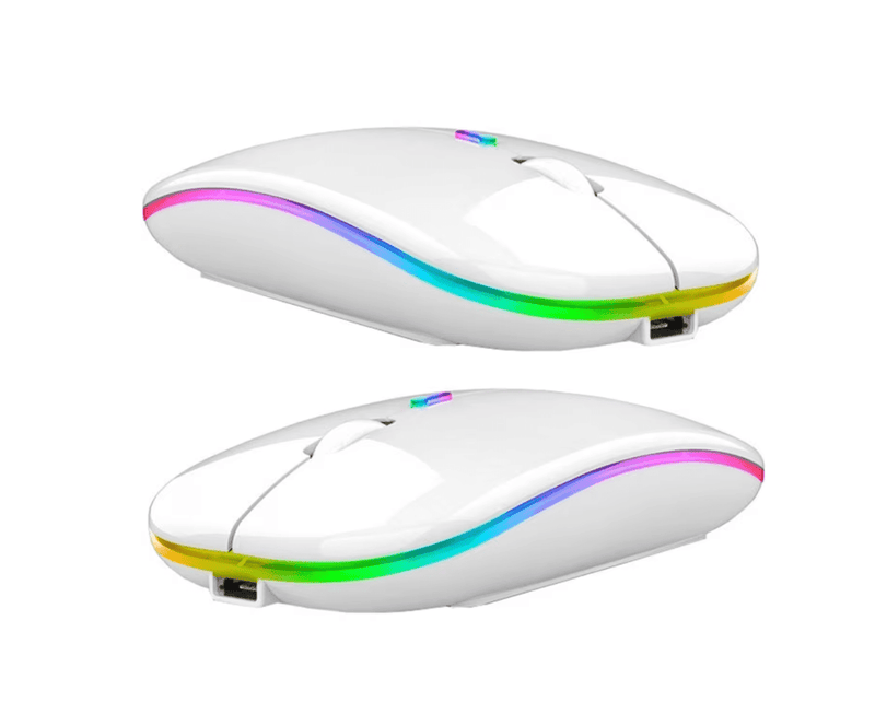 Mouse Wireless Fara Fir Ultra Slim, Bluetooth, USB, Reincarcabil si Fara Zgomot BT5.2 + 2.4Ghz, 1600DPI, LED RGB, Alb - Cumpara24