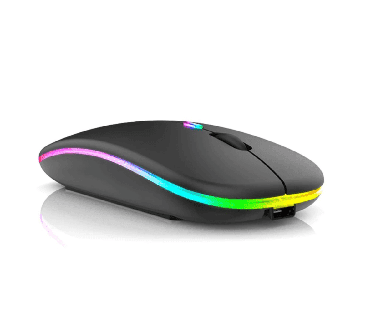 Mouse Wireless Fara Fir Ultra Slim, Bluetooth, USB, Reincarcabil si Fara Zgomot BT5.2 + 2.4Ghz, 1600DPI, LED RGB, Negru - Cumpara24