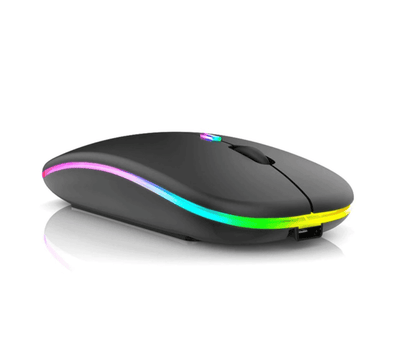 Mouse Wireless Fara Fir Ultra Slim, Bluetooth, USB, Reincarcabil si Fara Zgomot BT5.2 + 2.4Ghz, 1600DPI, LED RGB, Negru - Cumpara24