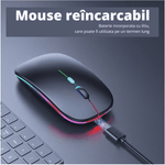 Mouse Wireless Fara Fir Ultra Slim, Bluetooth, USB, Reincarcabil si Fara Zgomot BT5.2 + 2.4Ghz, 1600DPI, LED RGB, Negru - Cumpara24