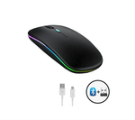 Mouse Wireless Fara Fir Ultra Slim, Bluetooth, USB, Reincarcabil si Fara Zgomot BT5.2 + 2.4Ghz, 1600DPI, LED RGB, Negru - Cumpara24