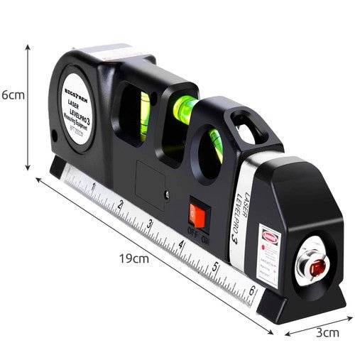 Nivela (boloboc) cu 3 Bule, Orizontal sau Vertical, Unghi Drept cu laser, LR 44, 250 cm - Cumpara24