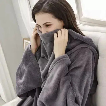 Patura cu Maneci si Buzunar Super Catifelata, Calduroasa, Lunga, Unisex, Gri - Cumpara24